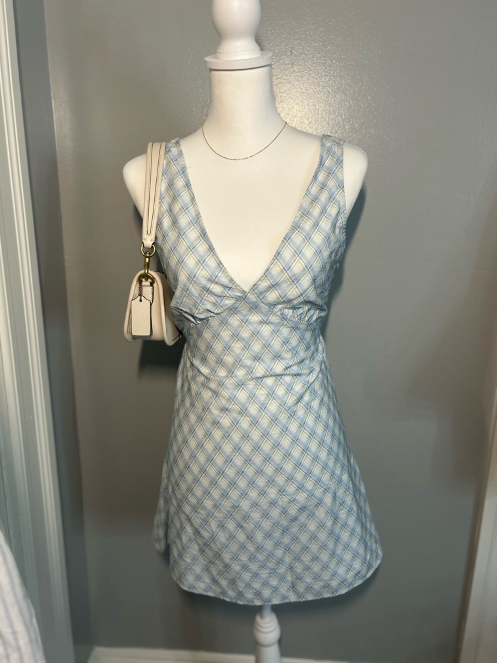 PacSun Light Blue Plaid V-Neck Mini Dress